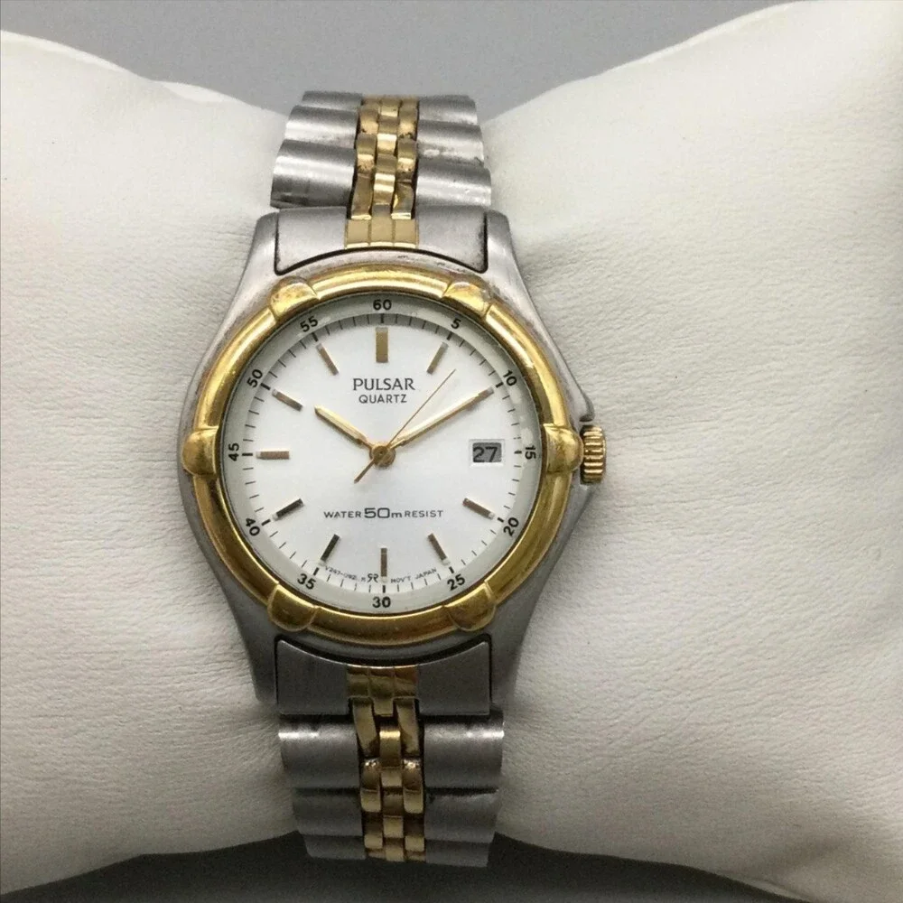 Pulsar Quartz Womens Watch 28mm Two Tone Bracelet Date New Battery 5.75